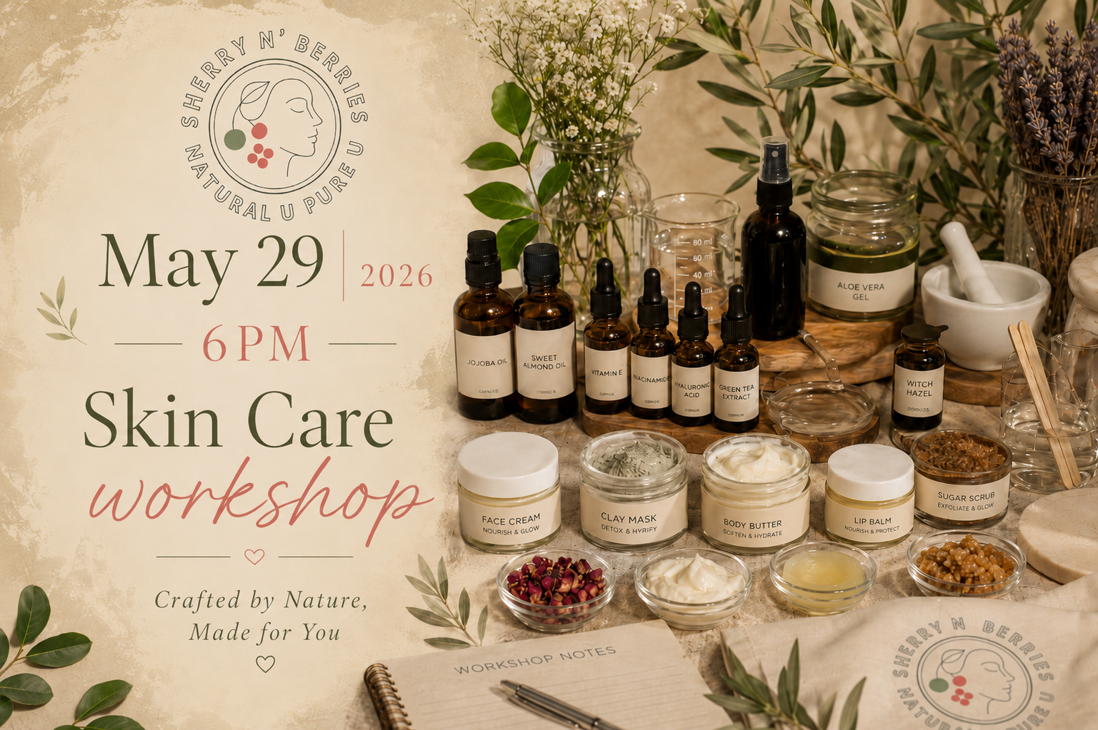 May 29, 2026, 6PM ---- Skin Care workshop